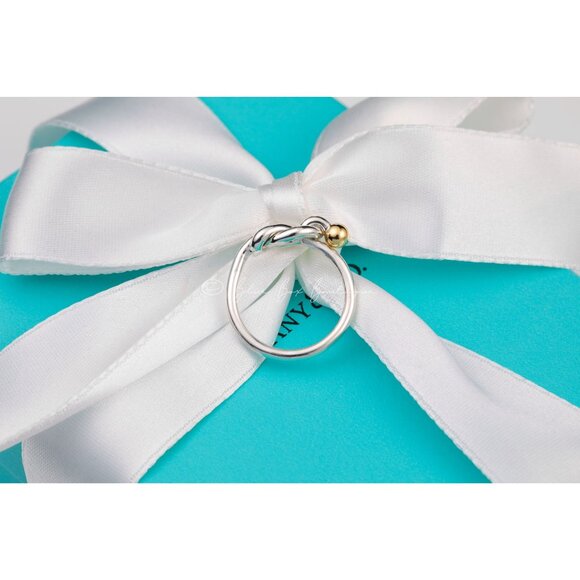 Tiffany & Co. Ring "Love Knot" Band in 18k Gold Sterling Silver Vintage Size 4.5 - Picture 4 of 8